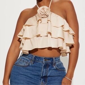 Satin ruffle top with rose